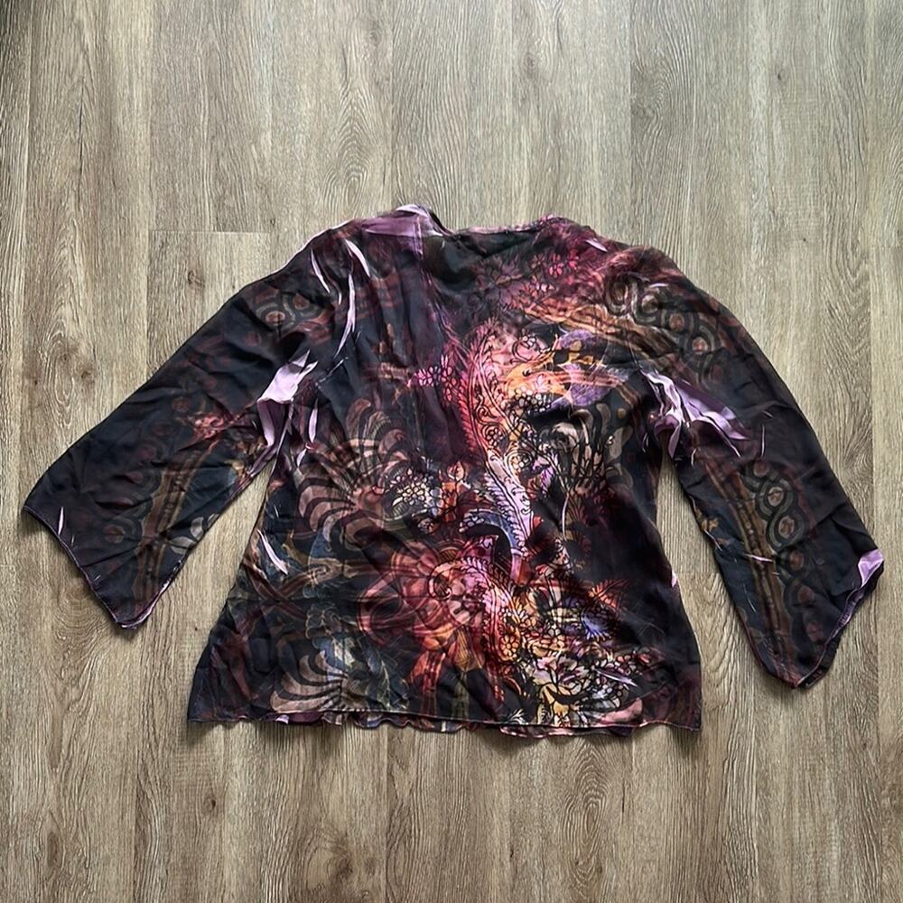 B.L.E.U Vintage Y2K Flowy Long Sleeve Top Size Large Printed - Picture 8 of 8